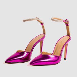 Fuchsia Ankle Strap Design Heels